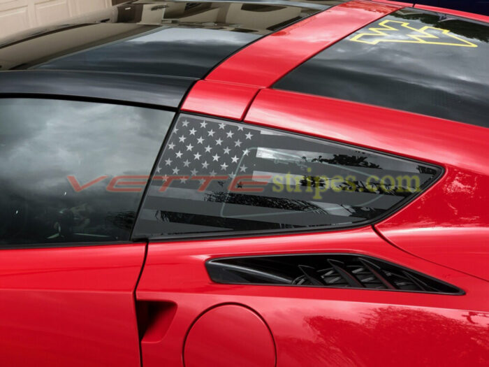 Torch red C7 with matte clear rear side window American flag