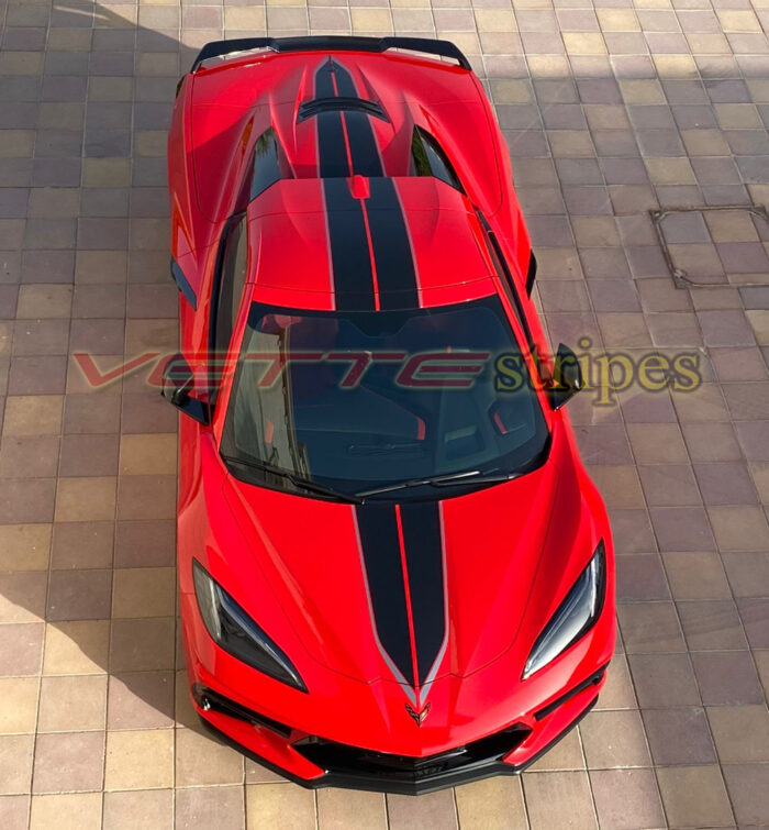 Torch red C8 Corvette HTC with Gloss carbon flash and silver C8R ME stripes