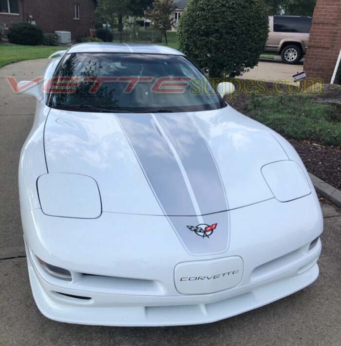 White C5 coupe with silver COM stripes