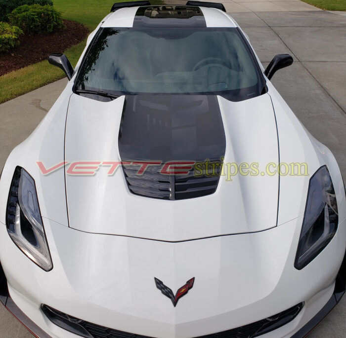 White C7 Z06 with carbon flash center stripes and C7R2 jake option