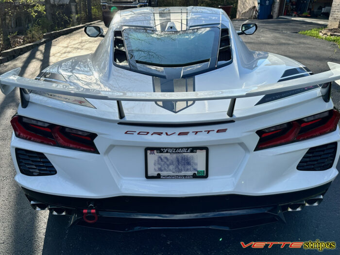 White C8 Corvette Stingray coupe with Stingray R full package in 3M 2080 gloss carbon flash and carbon fiber