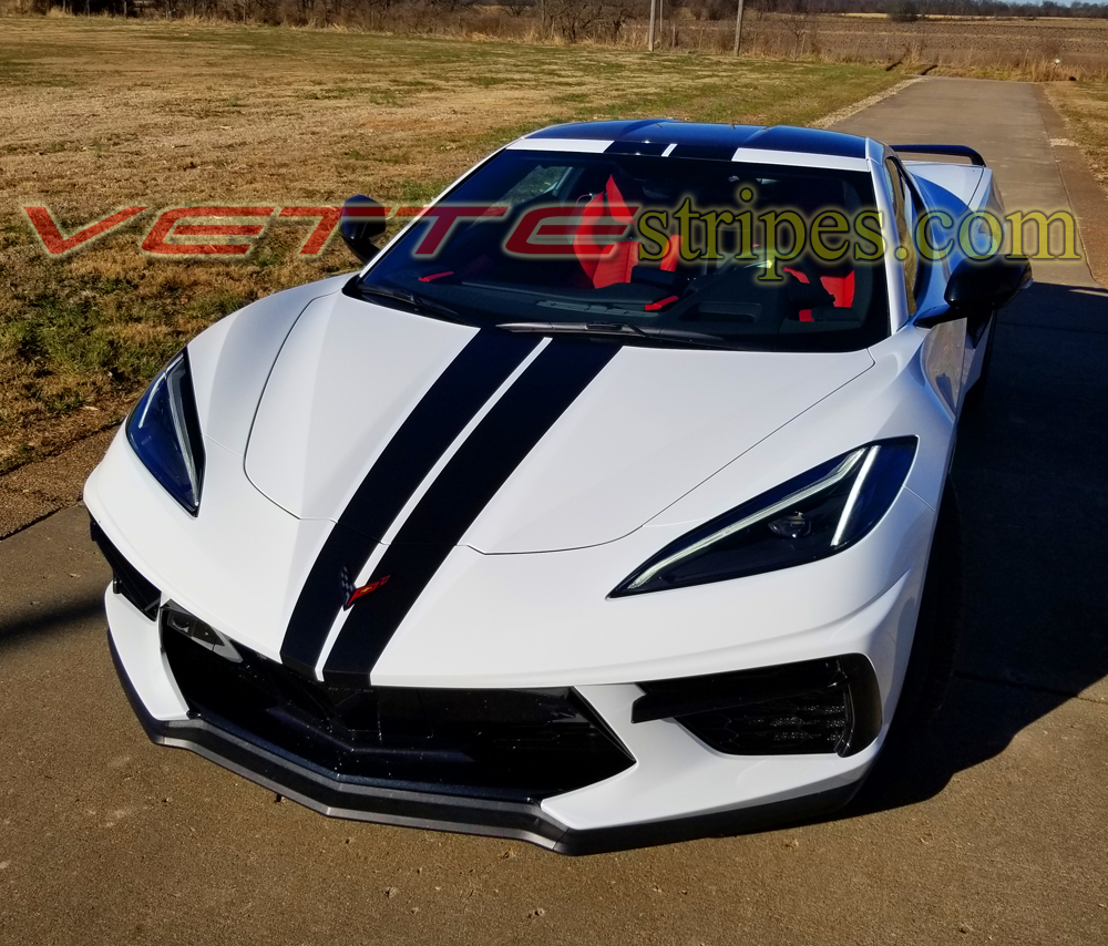 thumbnail image 2 of Custom Stingray Hood Vinyl Decal Racing Stripes For Chevy Corvette C8 – Multiple Colors/Finishes 2 of 5