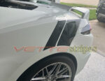 White C8 Corvette Stingray with Stingray R rear fender hash marks in 3M 2080 gloss carbon flash and satin black