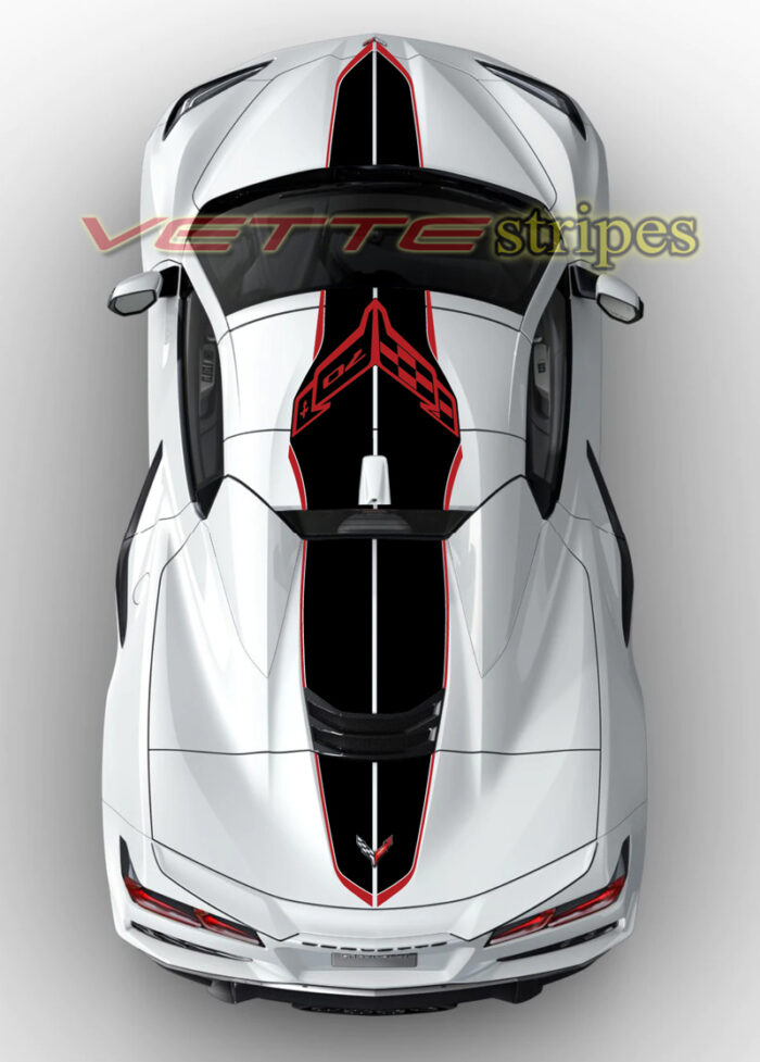 White C8 Corvette Z06 HTC with all gloss carbon flash C8R racing version stripes 70ANN